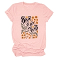 Detailed view of floral sunflower print on pink crew neck cotton t-shirt fabric - Pink (Color Graphic)
