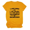 Detail of yellow cotton T-shirt featuring bold black slogan print with natural fabric folds - S / Mustard Yellow (Black Text)