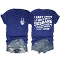 Front and back detail of a navy blue T-shirt with white humor slogan and skeleton hand print - Retro Blue (White Print)