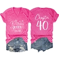 Detail view of pink V-neck t-shirt with Birthday Queen print and ripped denim shorts - Rose Red