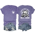 Détail du t-shirt violet chiné avec imprimé floral de crâne et texte de slogan au dos - S / Violet
