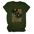 Detail of elegant olive green T-shirt featuring artistic floral print and crew neckline - Army Green (Graphic)