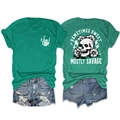 Détail du t-shirt vert avec imprimé main d'os et graphique de crâne Savage au dos - S / Vert Foncé