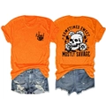 Détail de t-shirt orange avec motif crâne et short en jean déchiré ensemble deux pièces - S / Orange