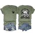 Détail du t-shirt vert militaire avec motif de crâne et short en jean bleu délavé - S / Vert olive