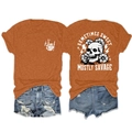 Détail du t-shirt orange brûlé avec imprimé tête de mort et short en jean bleu - S / Orange Brûlé