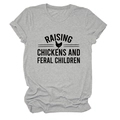 Detail of grey crewneck t-shirt with Raising Chickens slogan and rooster silhouette - S / Light Gray (Black Font)