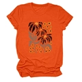 Detail of artistic floral print on an orange cotton crewneck short sleeve T-shirt - Orange (Graphic)