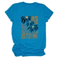 Detail of floral graphic print on bright blue round neck cotton short sleeve T-shirt - Lake Blue (Graphic)