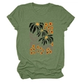 Close-up of olive green t-shirt with elegant yellow floral print and crew neckline - Olive Green (Color Graphic)