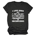 T-shirt gris anthracite à col rond avec imprimé graphique blanc I LOVE HARD BUT I HIT - Gris Chiné (Police Blanche)