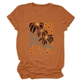 Detail of artistic floral woodcut print on vintage caramel orange cotton t-shirt - Burnt Orange (Graphic)