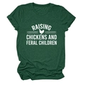 Close-up of dark green cotton T-shirt featuring Raising Chickens text and rooster silhouette - S / Retro Green (White Font)