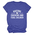Detail of navy heather T-shirt with white Raising Chickens and Feral Children print - S / Retro Blue (White Font)