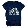 Detail of navy cotton T-shirt featuring Raising Chickens and Feral Children white graphic - S / Navy Blue (White Font)