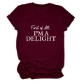 Detail of burgundy cotton t-shirt with First of All... I'M A DELIGHT slogan print - Wine Red (White Font)
