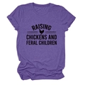 Detail of purple marl T-shirt featuring Raising Chickens and Feral Children text print - S / Purple (Black Text)
