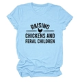 Light blue crew neck T-shirt with Raising Chickens and Feral Children print design - S / Light Blue (Black Font)