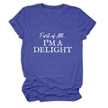 Detail of roll-up sleeves and white text print on a purple cotton blend t-shirt - Vintage Blue (White Font)