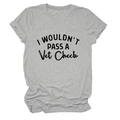 Detail of grey crewneck T-shirt showing I WOULDN'T PASS A Vet Check text and rolled sleeves - Light Grey (Black Print)
