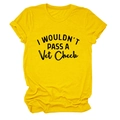 Close-up of ginger yellow crew neck t-shirt with bold black text print detail - Yellow (Black Print)