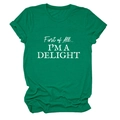 Detail of green cotton T-shirt featuring First of All I'm a Delight white text print - Dark Green (White Font)