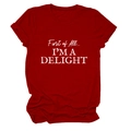 Detailed close-up of a red crewneck T-shirt featuring a white First of All printed slogan - Red (White Font)