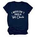 Detail of navy cotton T-shirt showing I Wouldn't Pass A Vet Check print and crew neckline - Navy Blue (White Print)