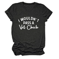 Detail of grey crew neck t-shirt featuring I WOULDN'T PASS A Vet Check white text print - Heathers Black (White Print)