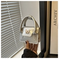 Detail of silver mini bag with 3D pink butterfly buckle and metallic chain strap - Silver
