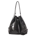 Bolso tote minimalista de cuero negro tipo patchwork con cordón y tirantes finos para hombro - Negro