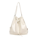 Bolso tipo cubo versátil blanco crema en PU con costuras geométricas y cordón - Blanco