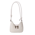 Schicke cremeweiße Crescent-Schultertasche mit Webstruktur und Metall-Schleife - Weiß