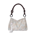Chinese style jacquard handbag with traditional landscape pattern and wood bead handle - Style 3 With Tassel