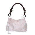 Borsa jacquard rosa pallido con motivi vegetali argento e nappa in perline di legno - Stile Uno Con Ciondolo A Forma Di Orso