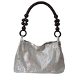 Borsa in raso argento con ricami dorati e manici in perline di legno vintage - Stile 3 Senza Ciondolo