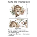 Detail view of lion and tropical leaves wall sticker with dimensions and layout specs - Lion and Plants (MS3045-YL) / 30*60cm