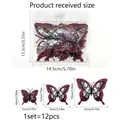 Size chart for 12pcs 3D skull rose butterfly stickers in large, medium and small sizes - Red Rose Skull Style (PYU4000)