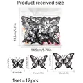 Size chart for 12pcs 3D double-layer skull rose butterfly wall stickers set in various sizes - Black and White Skull Print Style (PY4004)