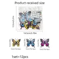 Size chart for 3D butterfly wall stickers showing 12pcs in yellow, blue and pink colors - Multicolor Skull Texture Style (PYD4002)