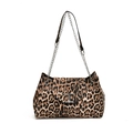 Chic leopard print shoulder bag for women with silver metal chain and T-logo buckle - Khaki Leopard