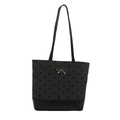 Borsa tote in tela grigio scuro con pois neri e ciondolo a fiocco argentato - Fiocco Nero