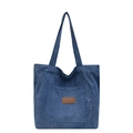 Grande borsa tote in denim blu da donna con tasca frontale e toppa in pelle Speed Mel - Blu scuro