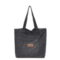 Grande borsa shopper da donna in velluto a coste grigio scuro con logo in pelle - Nero