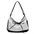 Klassische Chevron-Tasche in Schwarz und Weiß mit Lederriemen und Schleifendekoration - Gebrochenes Weiß