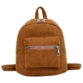 Brown corduroy mini backpack for women featuring a retro design and adjustable straps - Yellow Brown