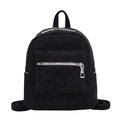 Fashionable black corduroy mini backpack with silver zipper detail and top handle - Black