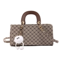 Borsa tote vintage per bambini in tela beige con manici in pelle e peluche - Borsa / Cachi