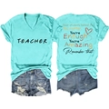 T-shirt graphique enseignant avec texte inspirant au dos et short en jean - S / Bleu Eau Profonde