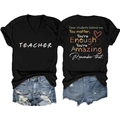 Flat lay of teacher V-neck tee with denim shorts showing front and back design - Black